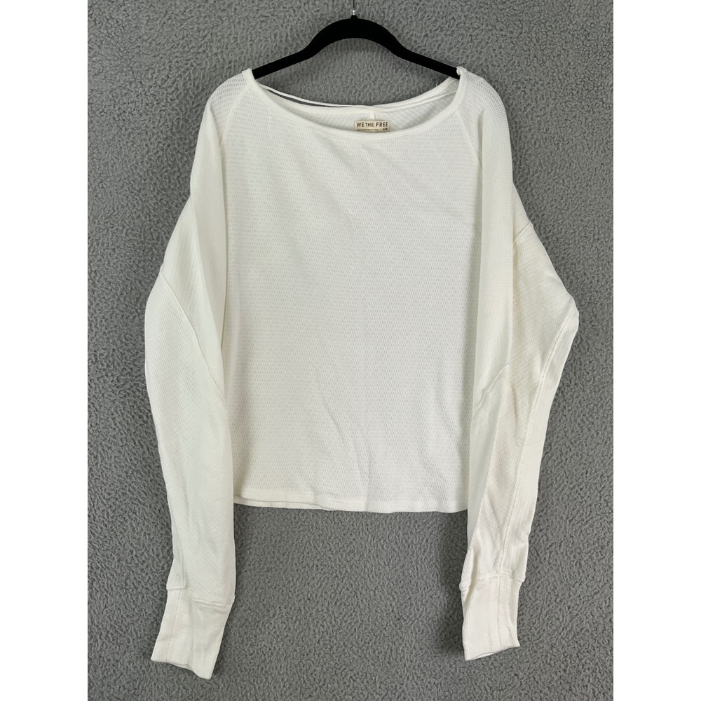 We The Free Free People Top Women XL Ivory Waffle Knit Thermal Relaxed NWT
